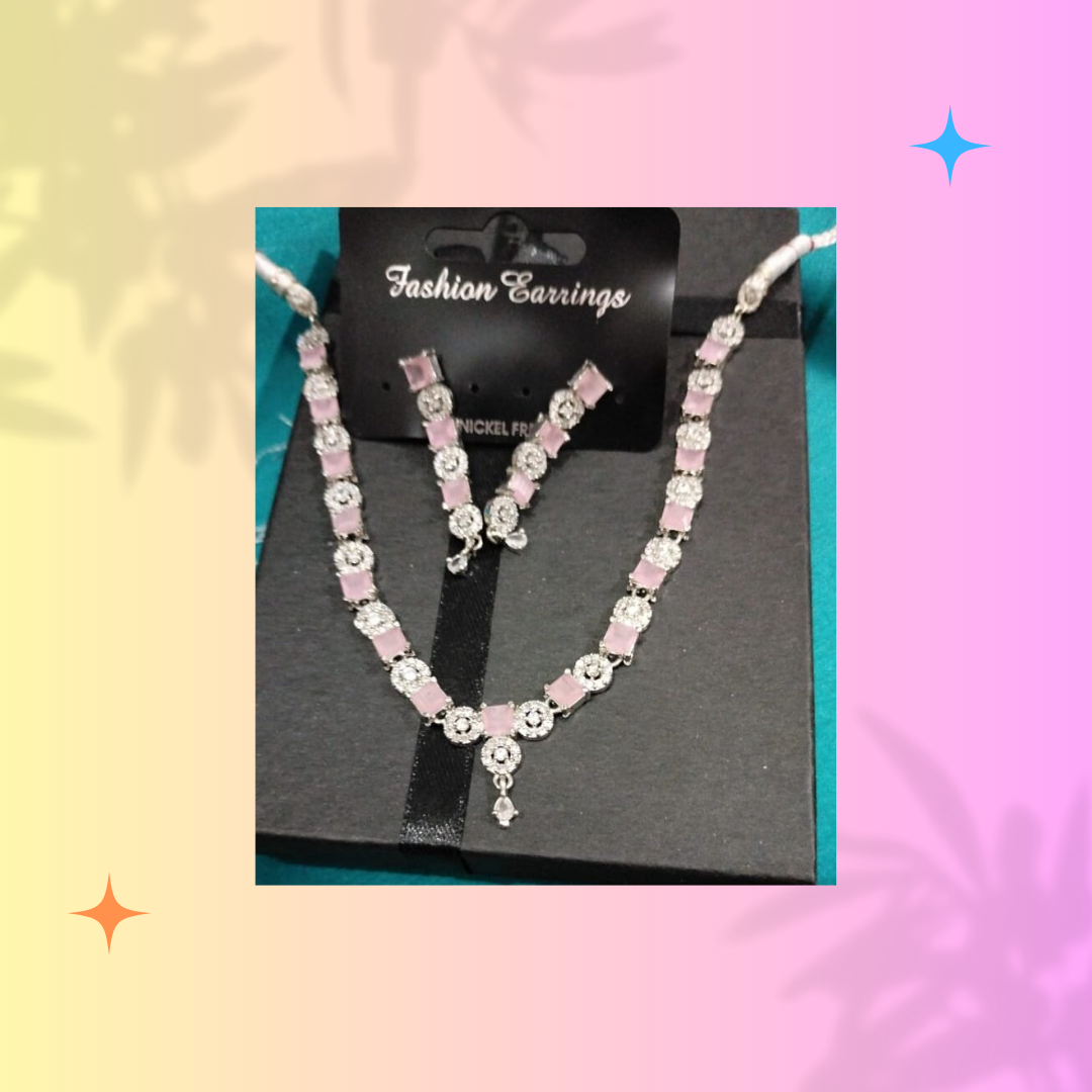 Pink and Silver Necklace set